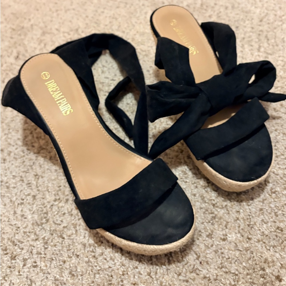 Dream Pairs Open-Toe Espadrille Platform Wedge Sandals w/ Ankle Wrap Strap Ties